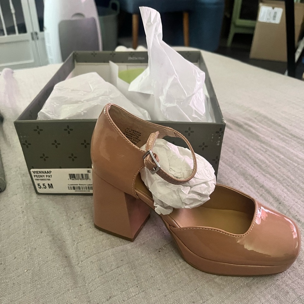 Patent Platform Mary Jane Heels in Blush Pink - Women